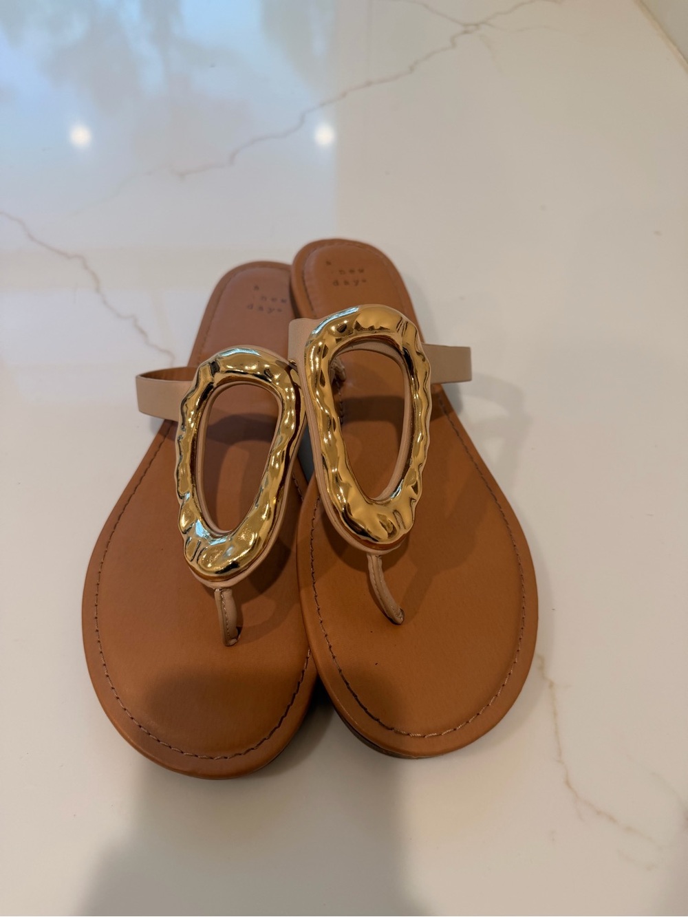 a new day Tan Thong Sandals with Gold Oval Accent